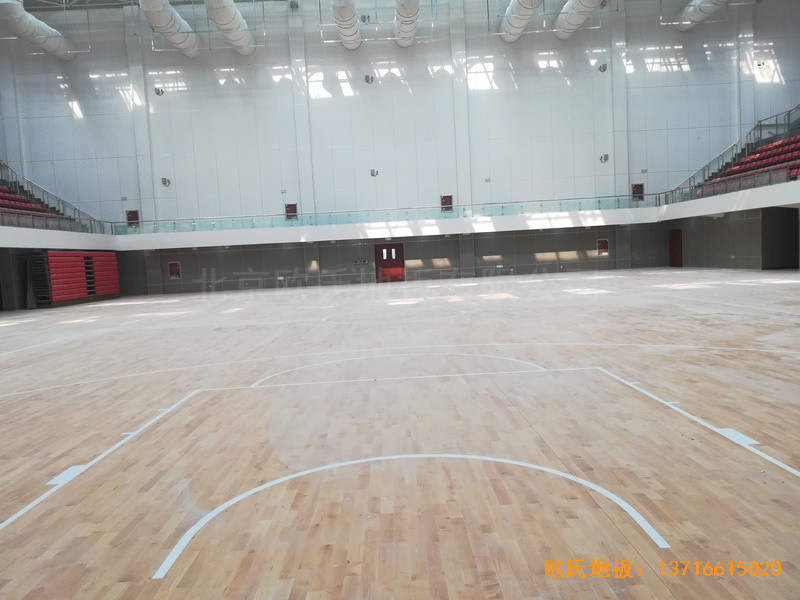 山東濟南長清山東管理學院籃球館運動木地板施工案例3